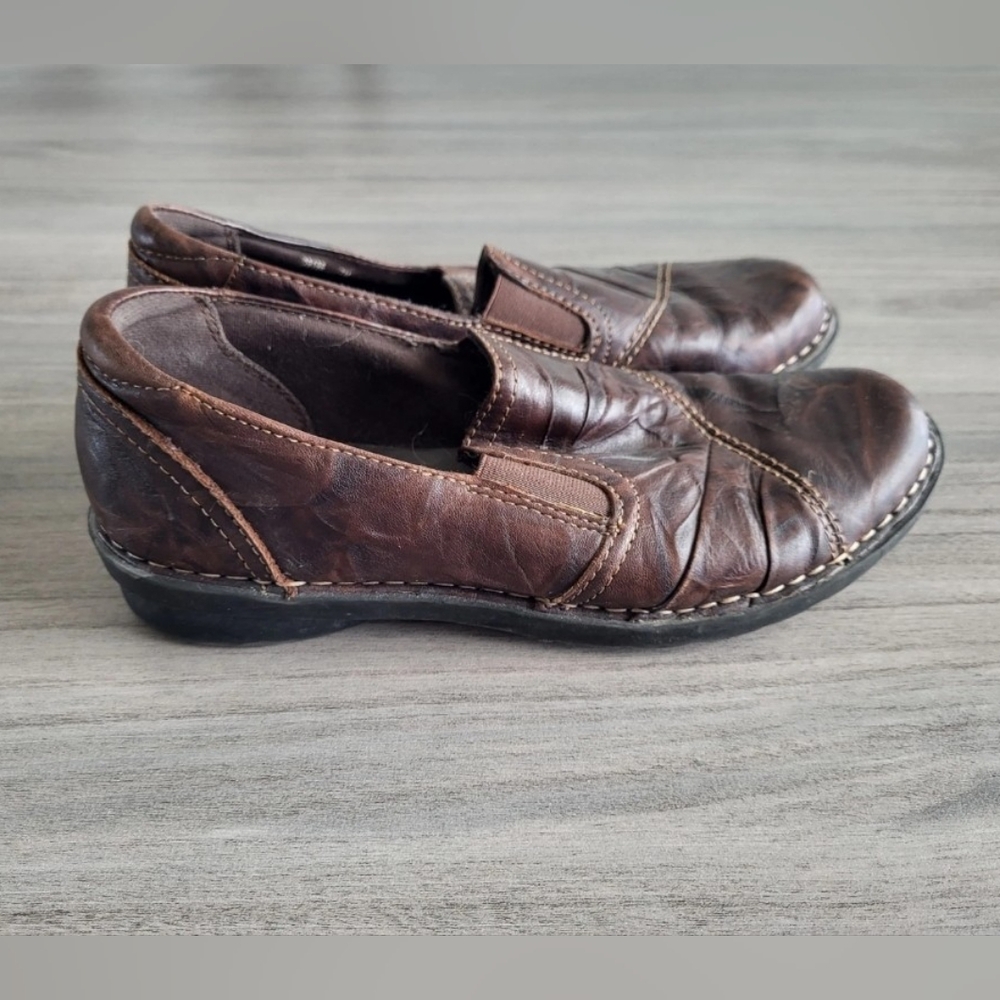 Clarks Bendables Women's Loafers Brown Crinkle Leather Slip On Size 7M